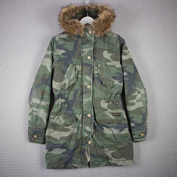 Abercrombie & Fitch Camo Fur Parka Coat - Picture 1 of 8